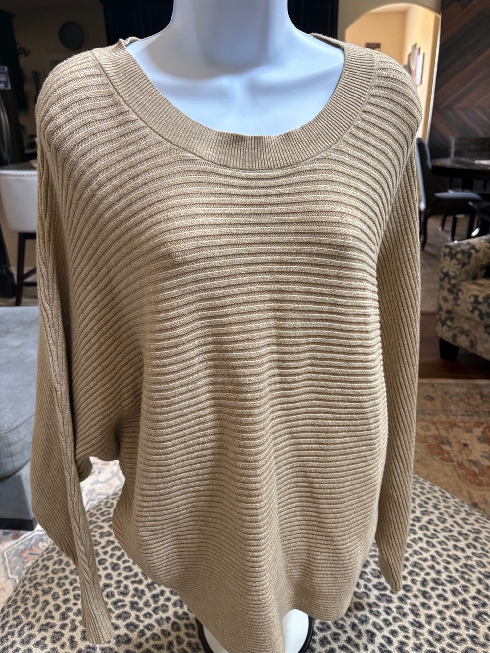 Classic Ribbed Scoop-Neck Sweater in Camel